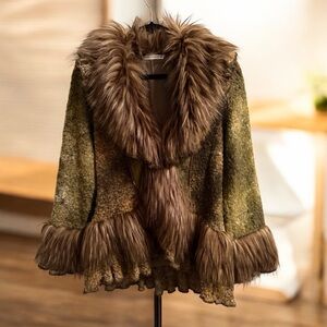 Passion Concept Penny Lane Style Faux Fur Trim Jacket Size L
